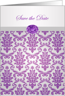 Wedding Anniversary, Save the Date - Damask purple with amethyst picture card