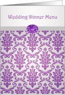 Wedding Dinner Menu - Damask pattern purple with amethyst picture card