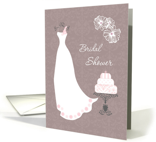 Bridal Shower Invitation - White wedding gown on brown card (826288)