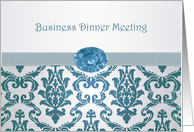 Business Dinner meeting place card - Damask-like teal with gemstone picture card