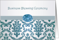 Business Blessing ceremony - Damask pattern teal with gemstone picture card