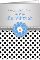 Congratulation Bat Mitzvah - polka dot, blue flower, Star of David card