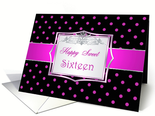 Birthday Sweet 16 - Hot pink polka dot card (849567)