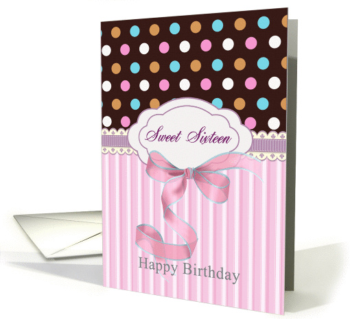 Birthday Sweet 16 - Hot pink polka dot and ribbon effect card (849584)