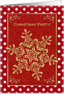 Christmas party Invitation - gold snowflakes on red background card