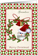 Christmas card for Grandson - Santa, bells and holly wreath card