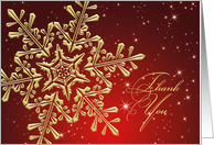 Business Thank You card - golden snowflake on starry red background card