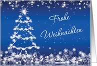 Frohe Weihnachten German Christmas - white tree, snowflakes, stars card