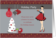 Holiday Party Invitation - Girl, Ornaments, Christmas Tree card