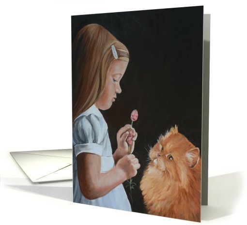 Little Girl and Persian Cat Birthday card (822427)