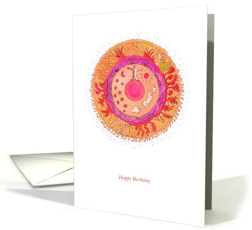 Happy Birhtday Orange Pink Mandala card (757312)