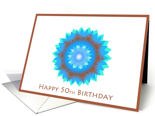 Happy 50th Birthday - star flower in blue green and brown card