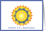 Happy 55th Birthday - star flower in yellow orange & blue card