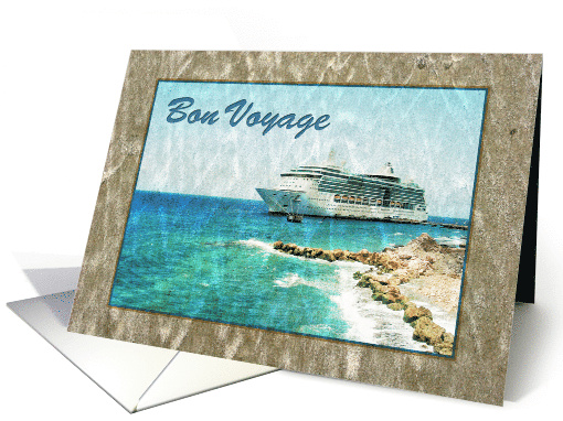Bon Voyage - ocean view with cruise ship and beach card (844138)