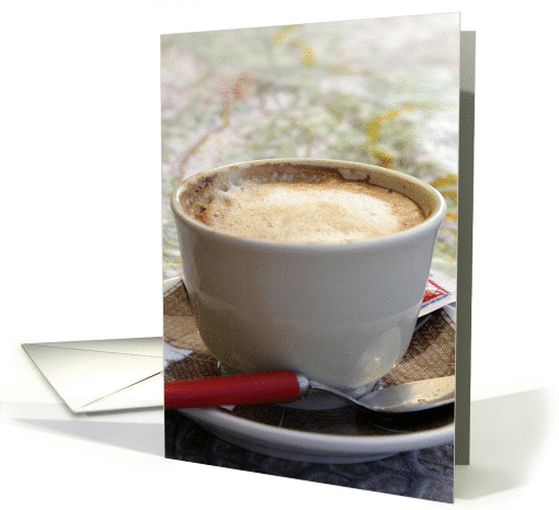 Coffee Invitation - cup of cappuccino coffee close up photography card