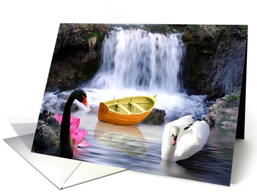 Little Boat and Two Swans card (703872)