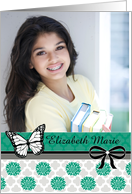 Quinceanara Invitation, Custom Name & Photo Card, Emerald and Gray card