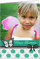 Happy Birthday, Butterfly, Custom Photo Card, Emerald and Gray card