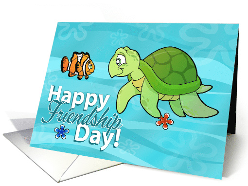 Happy Friendship Day with Sea Turtle and Clown Fish Friends card