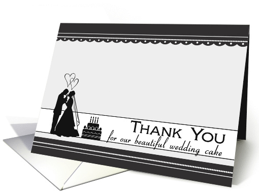 Thank You for Our Wedding Cake with Bride and Groom silhouette card