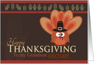 Silly Goofy Turkey Happy Thanksgiving to Grandson with Custom Name card