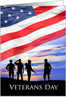 Veterans Day with American Flag and Soldier Silhouettes card