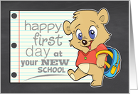 Happy First Day at your new School with Cute Bear with Backpack card