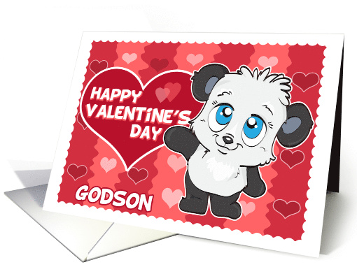 Happy Valentines Day Godson Cute Panda and Hearts card (1232770)
