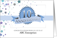 10th Business Employee Anniversary Custom Text Ribbon Award Stars card