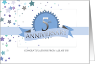 5th Business Employee Anniversary Ribbon Award Stars card