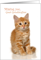 Missing you Great Granddaughter with Cute Kitten card