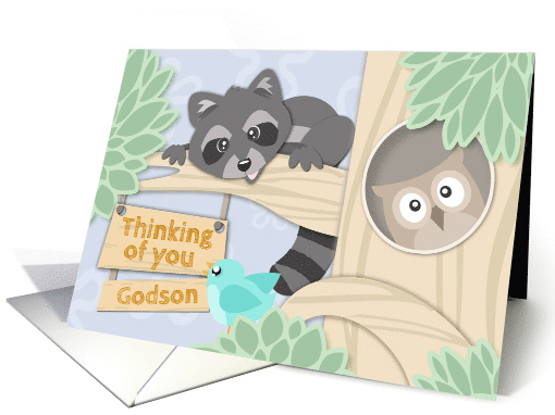 Thinking of you Godson at Summer Camp with Woodland Creatures card