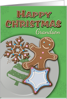 Happy Christmas Grandson with Gingerbread Cookies Plate card