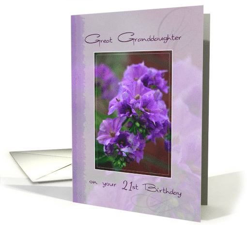 Happy 21st Birthday Great Granddaughter with Purple Flowers card
