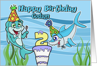 Happy 2nd Birthday to Godson with Cute Sharks Birthday Cake Party card