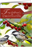 To my Girlfriend at Christmastime with Chickadees in holly card