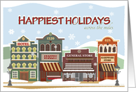 Old Time Town Illustration for Happiest Holidays Across the miles card