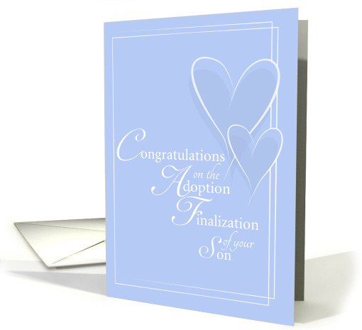 Congratulations on Adoption Finalization Boy Blue with Two Hearts card