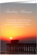 Christian Birthday Blessings Beach Sunrise and Genesis Quote card