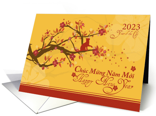Vietnamese New Year with Cherry Blossoms 2023 Year of the Cat card