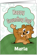 Custom Name for Groundhog Day with Cute Groundhog Illustration card