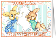 Slumber Party Invite- Bunny Pillowfight card