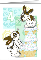 4th Birthday-Bunnies and Cupcakes-Blue card