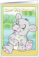Happy 4th Birthday with Baby Hippo card
