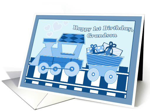 Happy 1st Birthday Grandson with Blue Train card (502428)