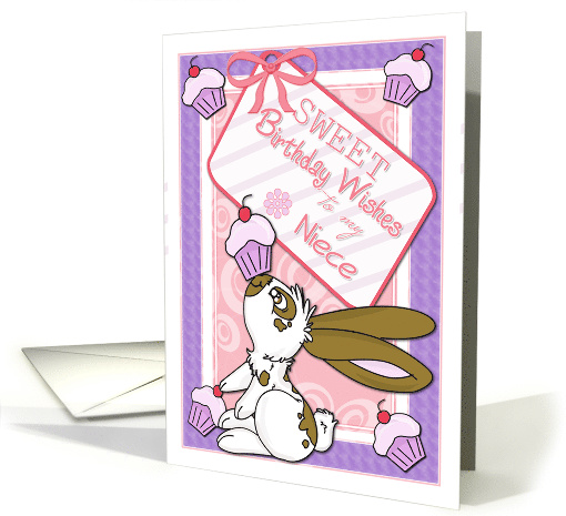 Sweet Birthday Wishes for Niece. Bunny Balancing Cupcake card (670116)