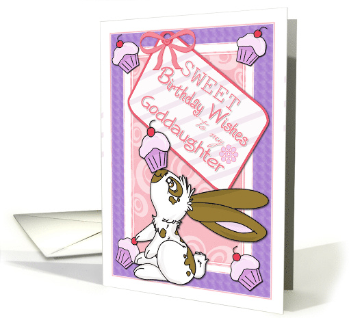 Sweet Birthday Wishes for Goddaughter. Bunny Balancing Cupcake card