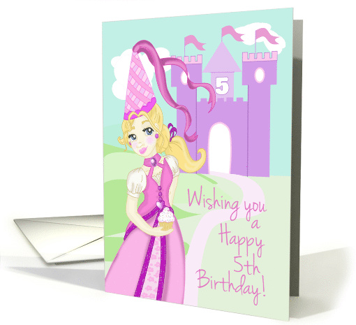 Happy 5th Birthday Pretty Pink Princess and Castle card (843592)