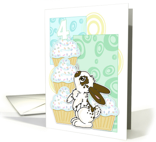 4th Birthday Invite-Bunny and Cupcakes- Blue card (845874)