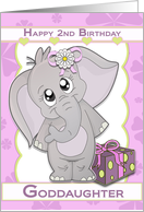 Happy 2nd Birthday Goddaughter white cute Elephant Cartoon card